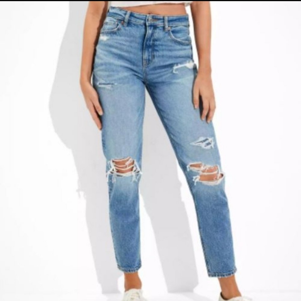 American Eagle Outfitters Light Blue High Rise Distressed Jeans